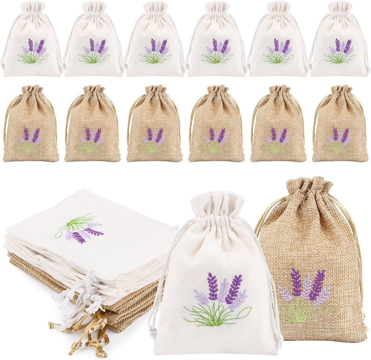 Set van 12 lege lavendelzakjes van jute en katoen voor geurzakjes en aromatherapie