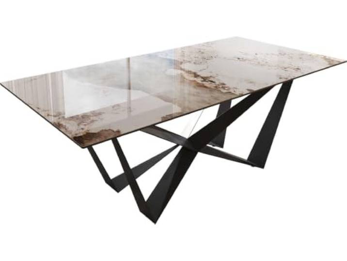 DELIFE Esszimmertisch Edge Keramik Minas Melange Weiß-Beige 200x100 Spider Flachstahl Schwarz