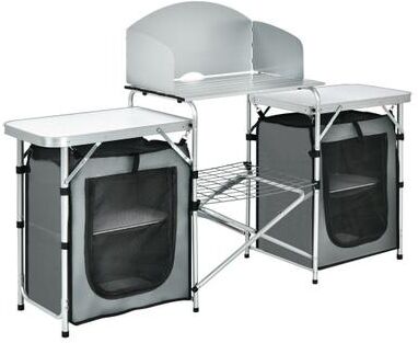 Costway Folding Camping Table with Storage Organizer-Gray