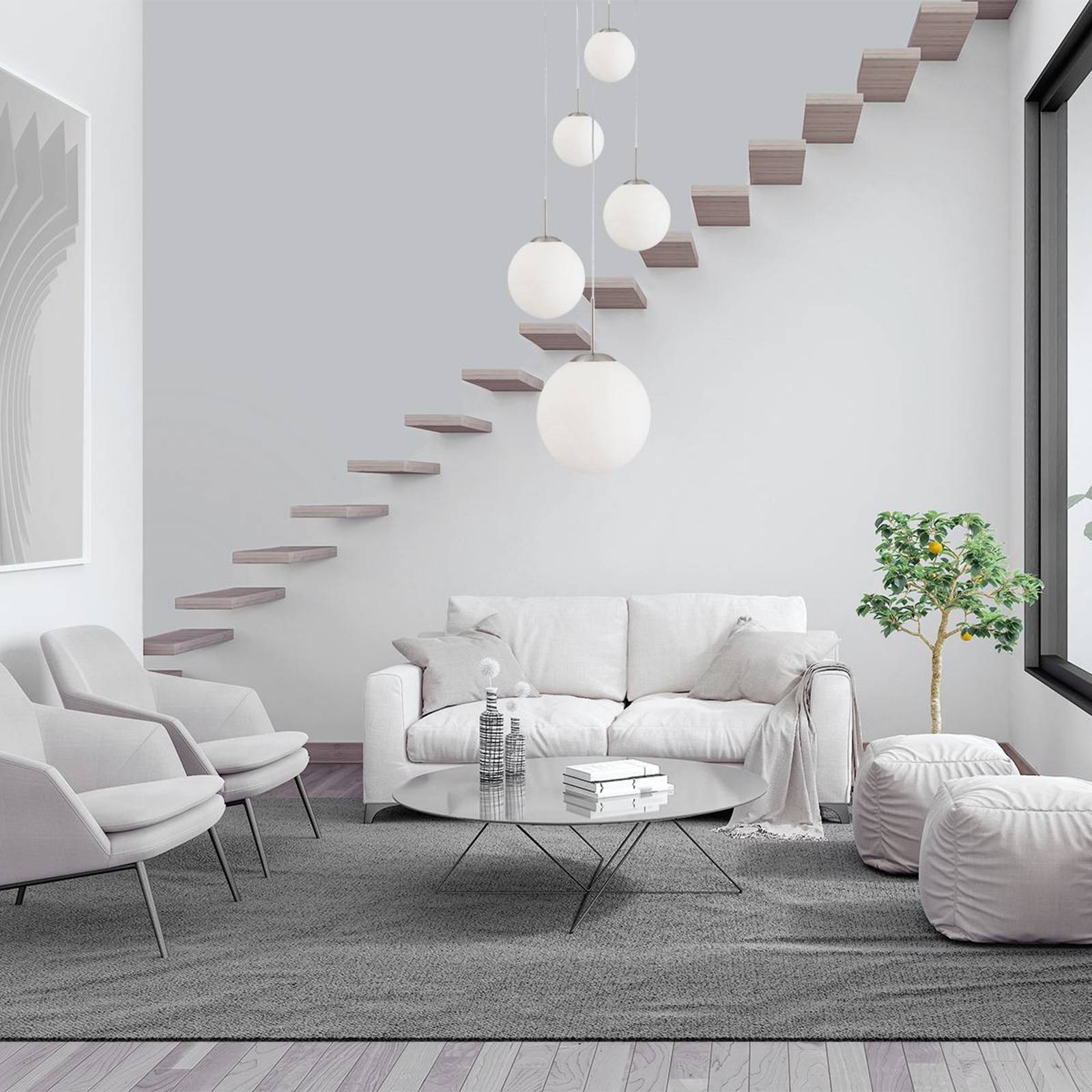 Steinhauer Lámpara colgante de cristal Bollique, atenuable, Aluminio / Gris / Cinc, Salón / Comedor, Metal, Lámpara colgante