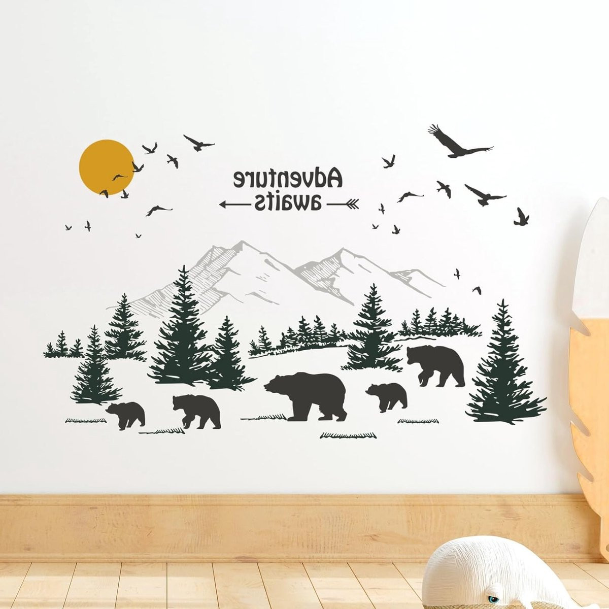 Berge Beer Muurstickers voor Kinderen - Houten Dieren Wanddecoratie voor Baby- en Kinderkamers