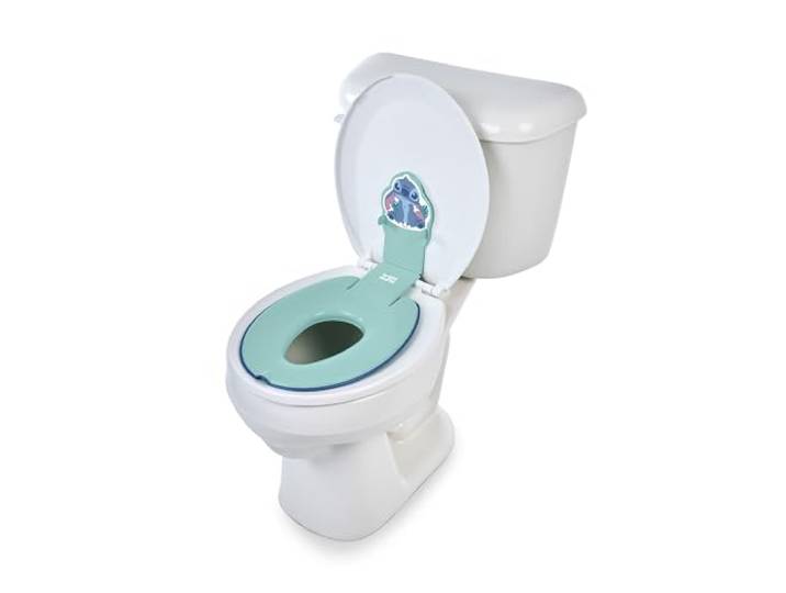 Bright Starts Disney Baby Stitch Flip & Sit Potty, hecht veilig aan toilet, ruimtebesparend ontwerp past op de meeste toiletten, gemakkelijk schoon te maken