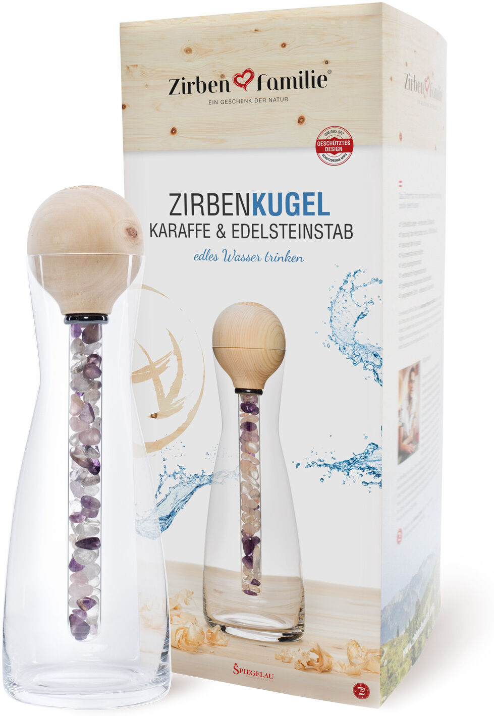 Zirbenfamilie Caraffa con Sfera di cembro e pietra 1 litro