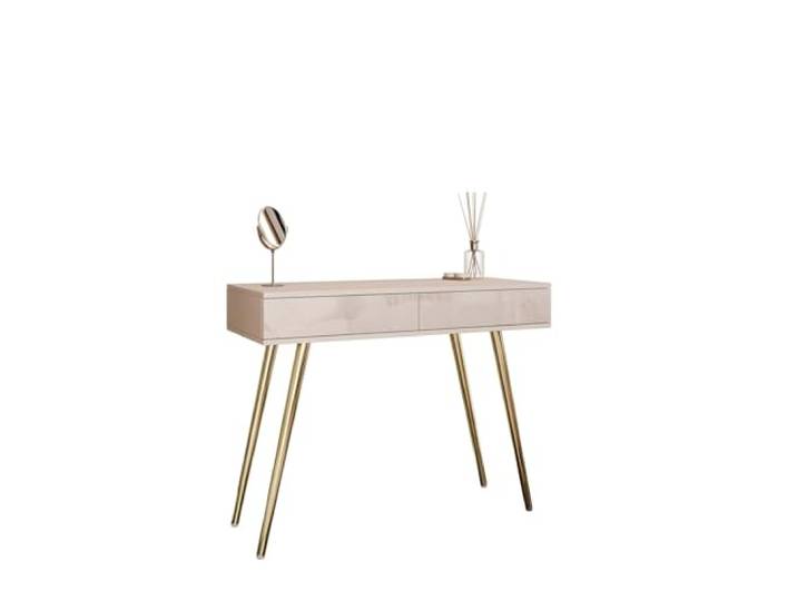 Lookway Konsoletisch Sienna Kaschmir – Moderner Konsolentisch mit Schubladen auf schrägen Metallbeinen (Beine: Gold Chrom, Push-to-Open System)