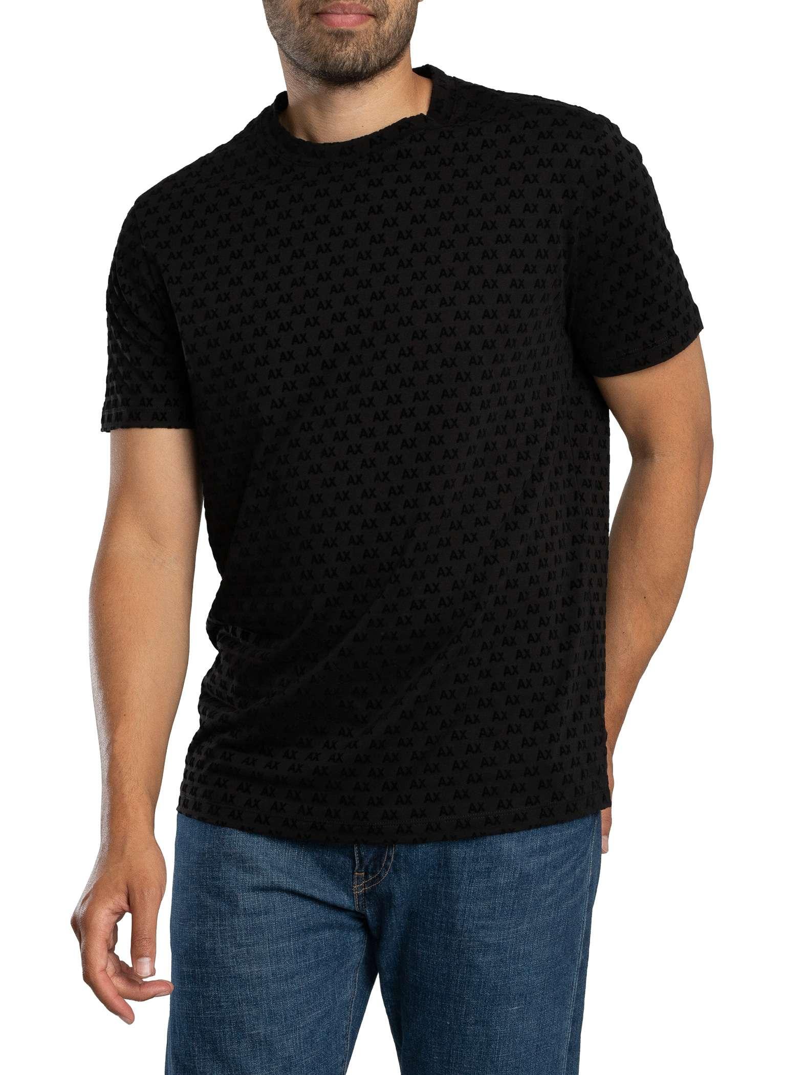 Armani Exchange Markenmuster-T-Shirt, Schwarz