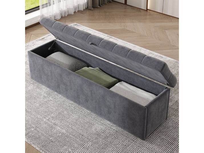 Banc coffre rangement en velours - FOTOPRO - 141x41.5x47cm - Gris - Contemporain - Design