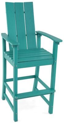 Costway Tall Adirondack Chair Outdoor Bar Stool with Ergonomic Backrest for Backyard-Turquoise