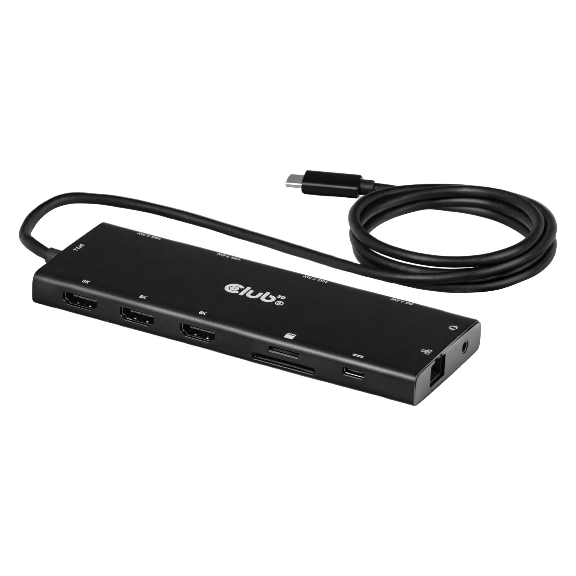 Club 3D Club3D USB-C 12in1-HUB >3xHDMI/3xUSB-C/USB/LAN 8K30Hz PD140W retail (USB-C, 12 Ports) (CSV-2556)