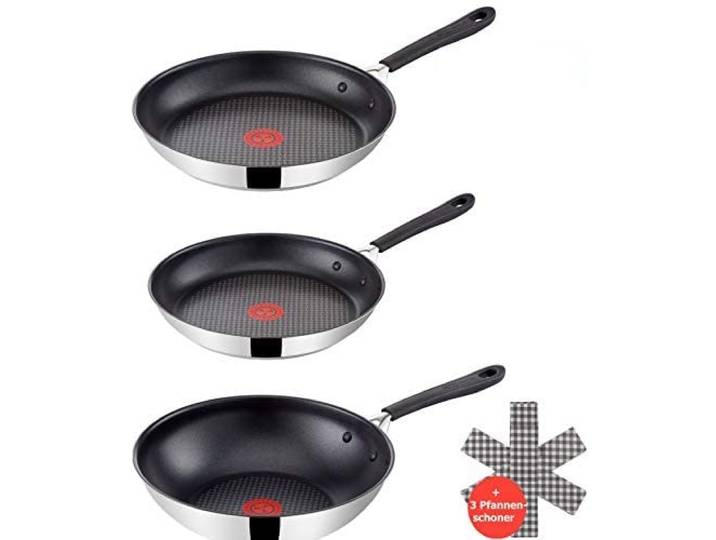 Tefal E85711 Jamie Oliver Pfannenset 5-tlg, Pfanne 24 und 28 cm, Wokpfanne Wok 28 cm, auch für Induktion Pfannen mit Antihaftbeschichtung, Edelstahl Bratpfannen ,inkl Pfannenwender + Pfannenschoner