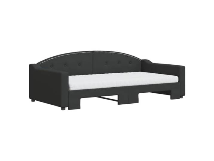 KTHLBRH Ausziehbares Schlafsofa, schwarz, 100 x 200 cm, Stoff Gestell aus Holz und Metall, 2 Schaumstoffmatratzen, Lattenrost-Design, für Wohnzimmer und Schlafzimmer