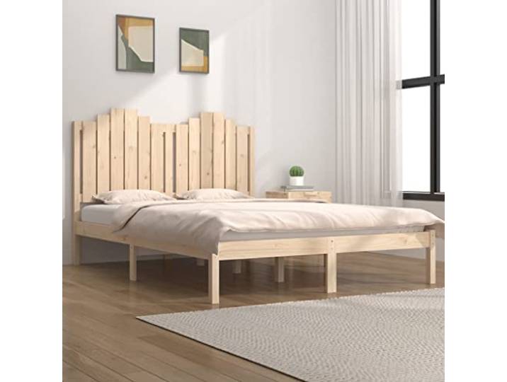 RJPLMFV Bettgestell aus massivem Kiefernholz, 135 x 190 cm, Doppelbett Lattenrost inklusive, integriertes Kopfteil, rustikaler Stil, ohne Matratze