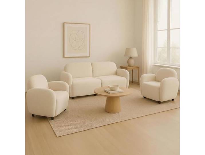 Mendler Wohnzimmer-Set HWC-P33 Stoff/Textil - Creme