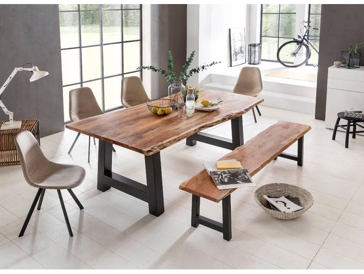 Esstisch, Akazie Massivholz, Braun, 200×100×77 cm, A-Gestell, Industrial, Home-affaire