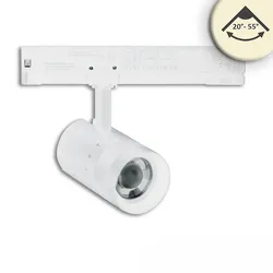 ISOLED 3-Phasen LED Schienen-Strahler, 12W, fokussierbar 20°-55°, CRI92, DALI dimmbar, schwenkbar, 3000K, weiß matt ISO-116115