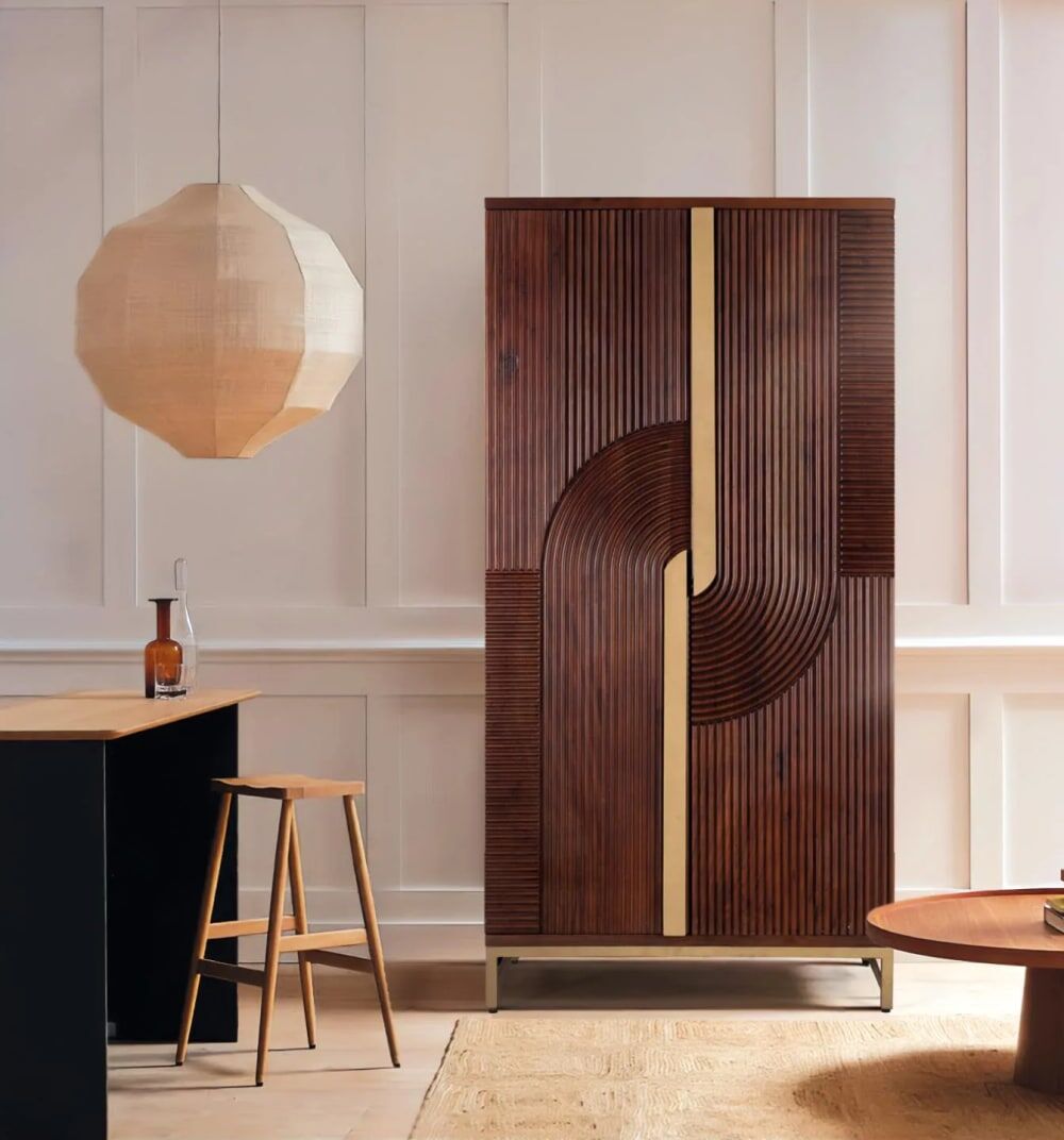 GINER Y COLOMER Meuble bar en bois manguier et métal Marron 91x179x53cm