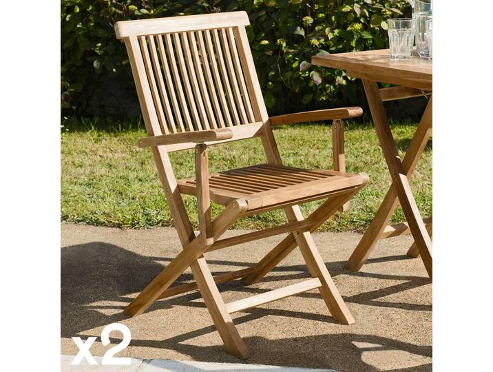 Chaise de jardin en teck à bords droits avec accoudoirs (lot de 2) SUMMER