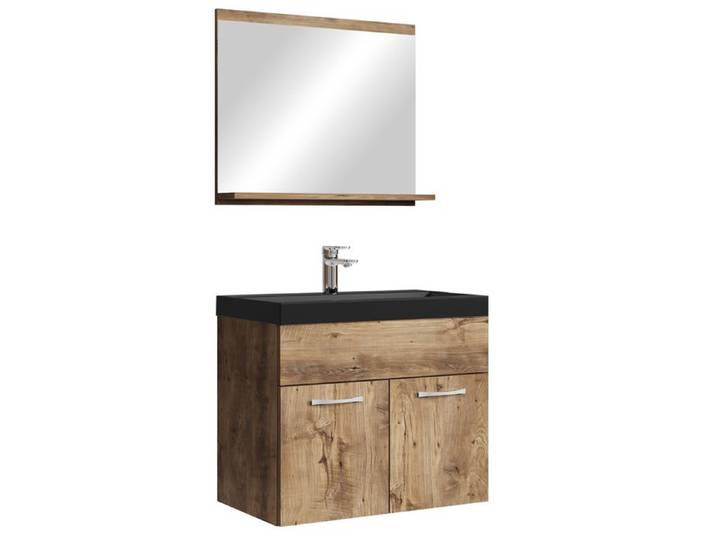 Meuble de salle de bain de Montreal 02 60 cm lavabo noir - Chene Marron - Armoire de rangement Meuble lavabo evier Meubles