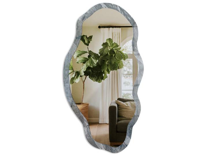 Tulup Spiegel 90x45 cm asymmetrisch mit Druck - Gesteinsstruktur, Transparent, Glas, Organisch, 45x90x0.4 cm, Spiegel, Wandspiegel