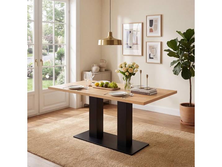 MODFU Ausziehbarer Esstisch einfachen Stil rechteckige Form verdickte Tischplatte für 6-8 Personen 40/180x70 cm Natur