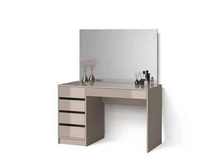 Livinity Schminktisch Imola , Greige 120 cm Spiegel · 5 Schubladen · Freistehend · Grifflose Optik · Geräumige Tischplatte
