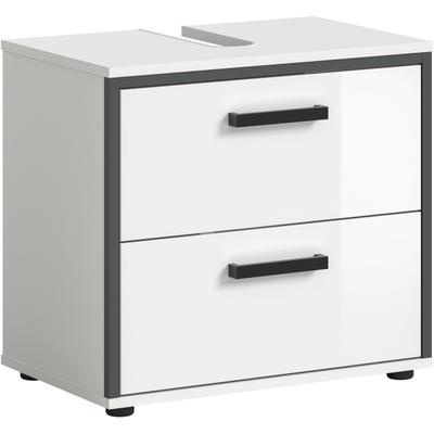 Waschbeckenunterschrank WELLTIME "KAJO, hochglanz Front, 2 Schubladen, Siphonausschnitt", weiß hochglanz, schwarz, B:60cm H:55cm T:37cm, FSC-zertifizierter Holzwerkstoff, Schränke, Waschbeckenunterschrank, Waschbecken, Unterschrank, Bad, Badezimmer,...