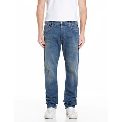 Straight-Jeans REPLAY "Aideen", Herren, Gr. 33, Länge 32, blau (medium blau), Denim/Jeans, Obermaterial: 99% Baumwolle, 1% Elasthan, straight fit lang, Jeans Straight-Jeans, im 5-Pocket-Stil