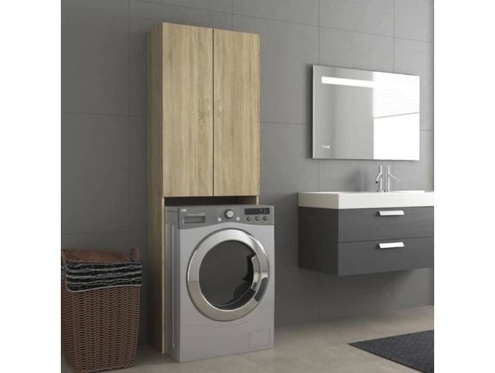 homiuse Meuble pour Machine à Laver Chêne Sonoma 64x25 5x190 cm 3 Spaces 2 Portes Meuble de Rangement Machine A Laver Meuble [373]