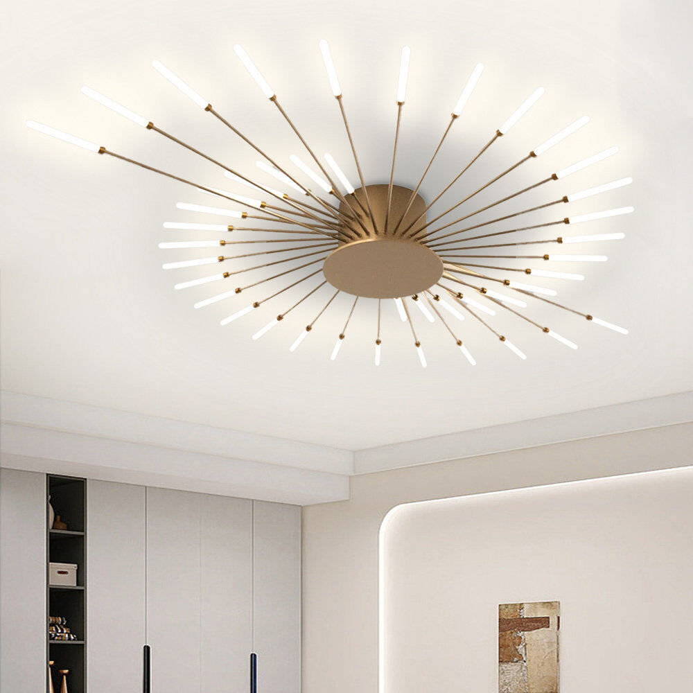 RRBEST Hanranhan Modern 42-Light 128cm LED Integrated Sputnik Semi Flush Mount Gold 8.9cm H X 128cm W X 80cm D