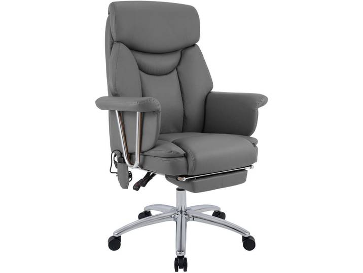 CLP Chefsessel Echtleder Grau, Metall, 78x114x66 cm, Büromöbel, Bürostühle, Chefsessel