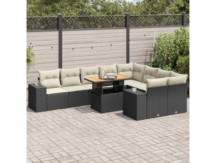 YUTAASU 10-TLG Poly Rattan Sofagarnitur mit Kissen Schwarz
