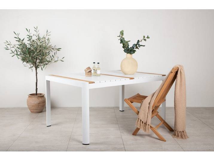 Gartentisch Nuru - Teakholz und Aluminium für Stabilität und Langlebigkeit - Weiß-Natur - 150x90 - Luxusbetten24