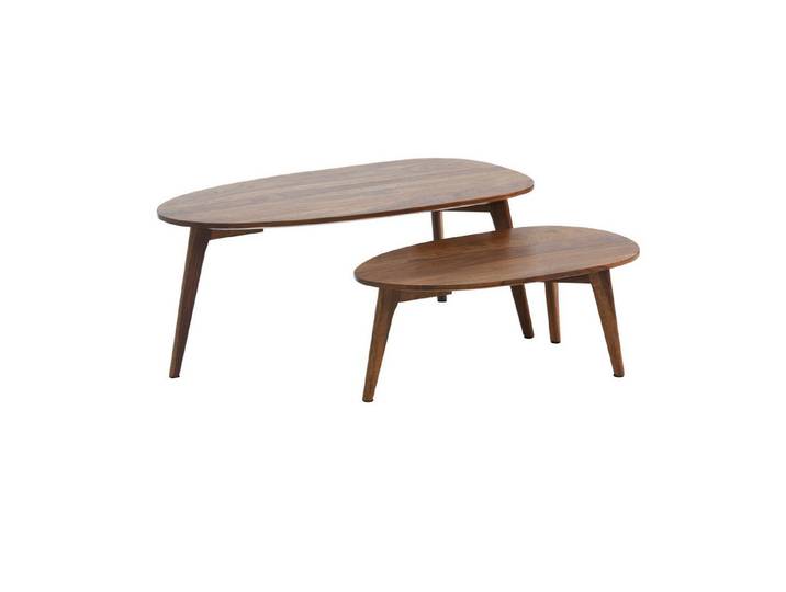 furnicato Satztisch Couchtisch-Set Massivholz, Walnuss Finish 100/75 cm Braun (1-St), Platzsparendes Beistelltisch-Set mit schützenden Filzgleitern