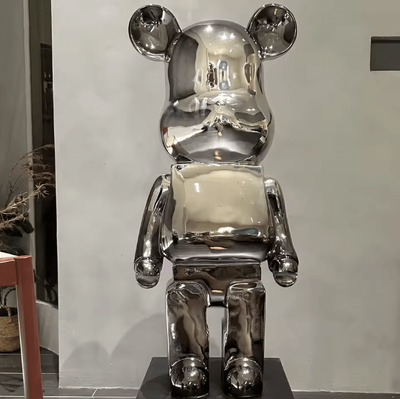 Uplift Curations Gradient Violent Bear Statue Luxury Resin Mirror Sculpture For Living Room Decor black Silver 19.7 Inches