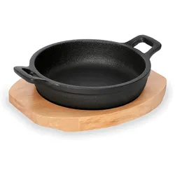 WAS Germany - Servierpfanne Cast Iron 35, mit Holzuntersetzer, Ø 10 cm, Gusseisen/Holz