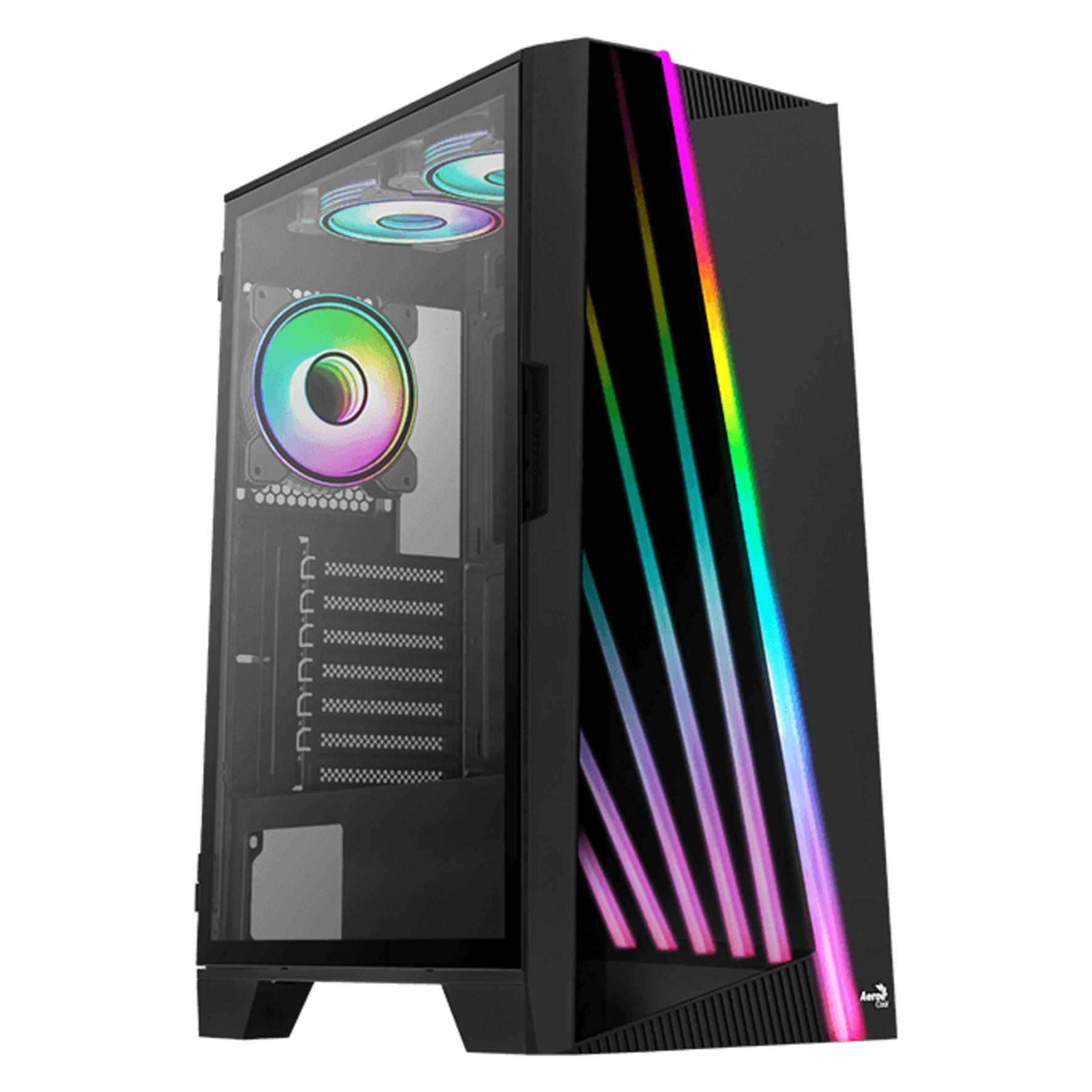 AeroCool Boitier Moyen Tour ATX Mirage V2 RGB avec panneau vitré (Noir) (ATX, mATX, Mini-ITX) (MIRAGE-G-BK-V2)