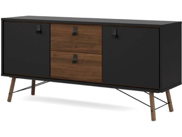 Rye Sideboard 2 Türen, 2 Schubladen mattschwarz, wallnuss Nachbildung.