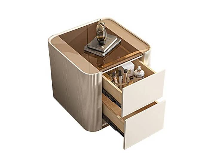 YCCHAH Bett mit Stauraum Moderne minimalistische Quadratische Glasplatte Arbeitsplatte Nachttisch Wohnzimmer Schlafzimmer Speicherbettkabinett Lagerschrank Desktop