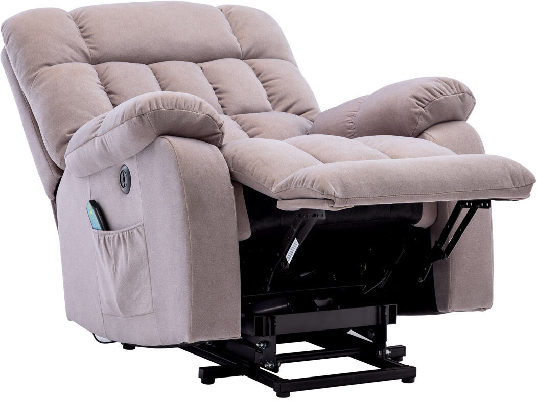 Ebern Designs Erickah 91cm Wide Velvet Standard Recliner with Massager Light Brown 104cm H X 91cm W X 81cm D
