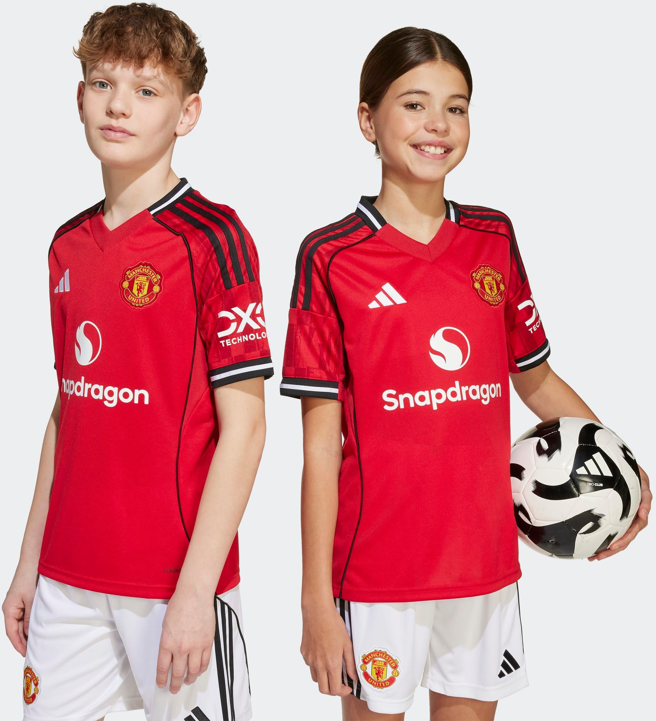 Fussballtrikot ADIDAS PERFORMANCE "MANCHESTER UNITED 25/26 KIDS HEIMTRIKOT", Mädchen, Gr. 176, rot (mufc rot), Obermaterial: 100% Polyester, Rundhals, Trikots Fussballtrikot mufc rot 176