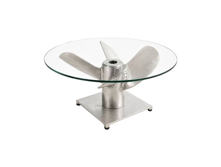 Table basse argentée en aluminium et plateau en verre 70x35x70cm