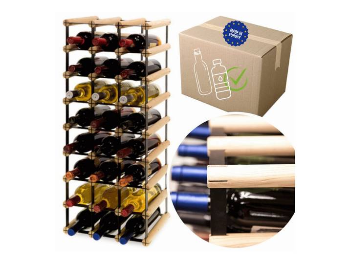 Modo24 Weinregal RW8 Flaschenregal Metall - Holz Flaschenständer 1 bis 81 Flaschen, Weinregal Modular Flaschenregal Weinständer Flaschenständer