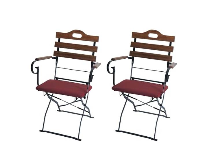 Mendler 2er-Set Biergartenstuhl HWC-J40 - hellbraun, Polster rot Klappstuhl, Gartenstuhl, Gastronomie-Qualität, Akazie