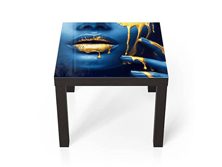 DEQORI Glastisch schwarz klein 55x55 cm Motiv Flüssiges Gold auf Haut ausgefallener Beistelltisch aus Glas Hochglanz Couchtisch fürs Wohnzimmer moderner Couch Tisch mit Design
