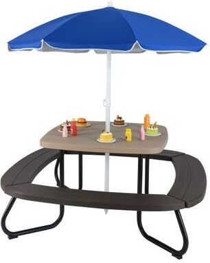 Costway Toddler Outdoor Activity Table with Adjustable and Collapsible Umbrella-Brown