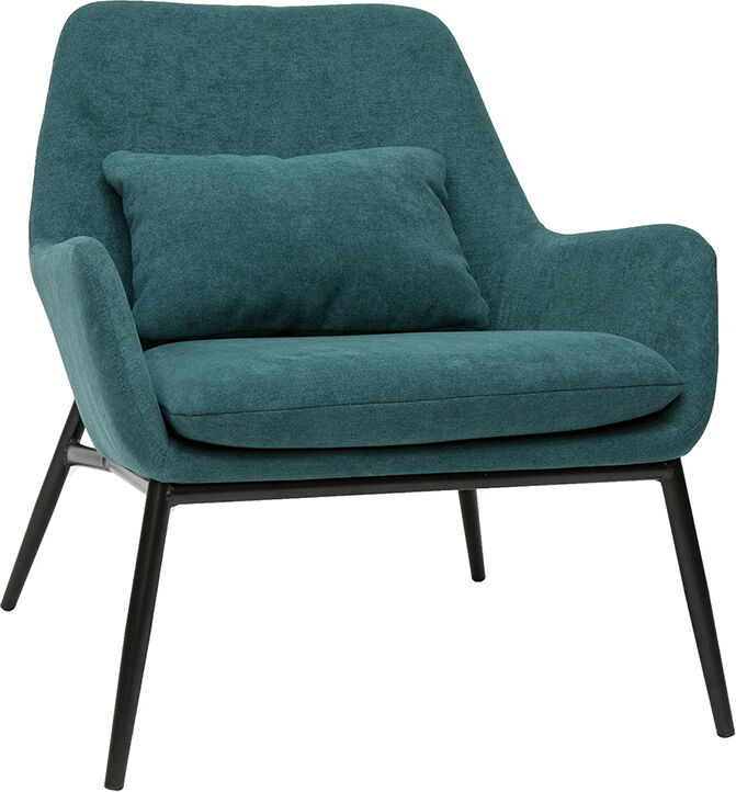Miliboo Design-Sessel Stoff mit Samteffekt in Entenblau und schwarzem Metall MAXINE
