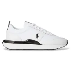 Polo Ralph Lauren für Herren. 809P01639001 Sneaker Train 89 aus Leder und weißem Oxford-Gewebe (44), Wohnung, Schnürsenkel, Lässig