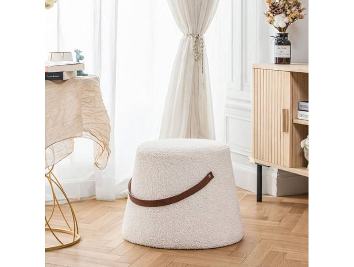 Pouf en bouclettes blanc avec corde