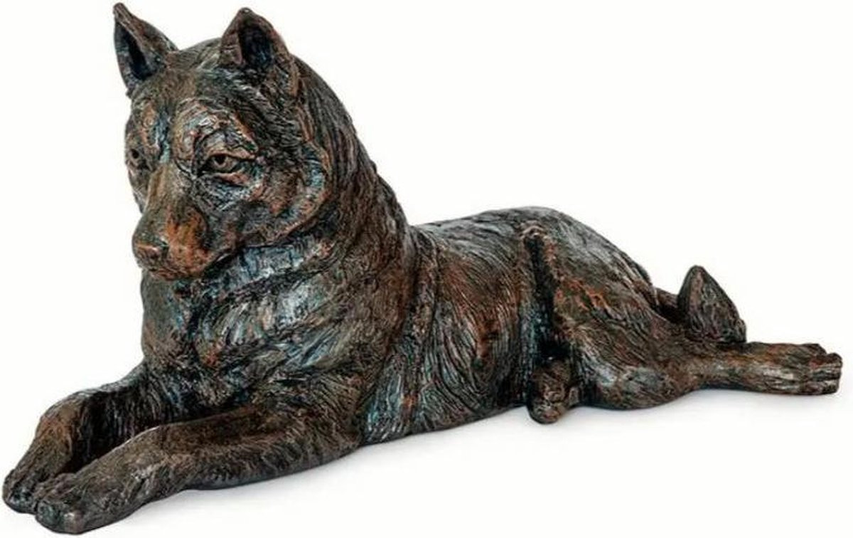 Husky liggende hondenurn met asbeeld