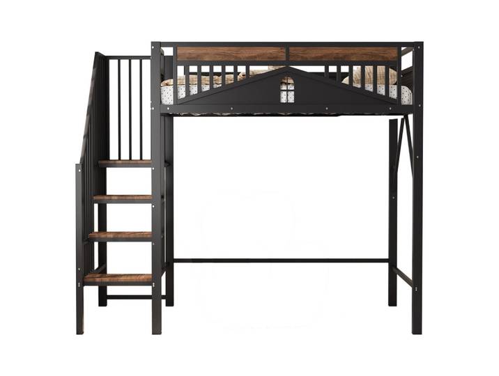 Flieks Hochbett 90x200 Schwarz Metall Leiter Sicherheitsgitter, 90x200 cm, Babymöbel & Kindermöbel, Kinderzimmer & Jugendzimmer, Kinderbetten, Hochbetten
