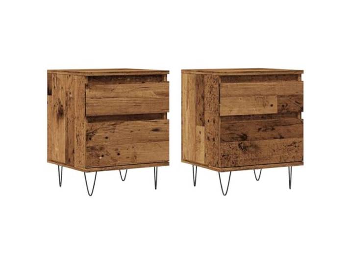 KUTYWEXFM Nachttisch 2er Set Altholz-Optik 40x35x50 cm Holzwerkstoff Kompakte Beistelltische fürs Schlafzimmer mit Schublade und Türfach. Robuste Metallbeine bieten Ausgleich und Stabilität.